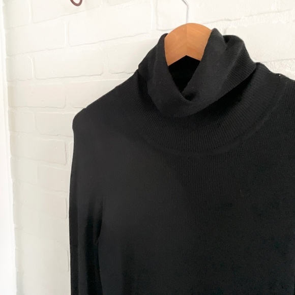 Zara Knit Sweater dress Maxi Black Ribbed Stretch Minimalist Turtleneck Sz L - Picture 8 of 13